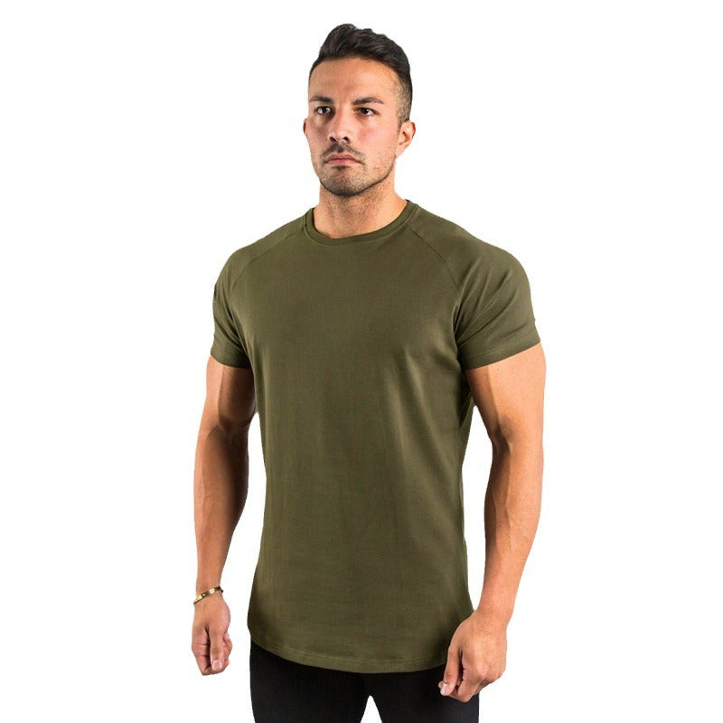 Foreign Trade Pure Color Light Plate European and American Men's Tops Summer Fitness Sports Short-Sleeved T-Shirts Work Clothes with Printed Logo - image 5