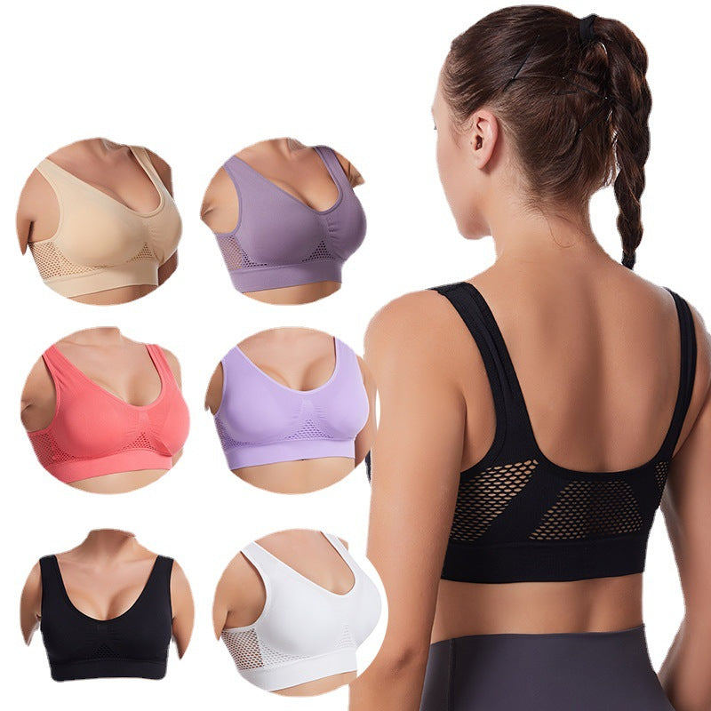 Hollow Mesh Sports Bra Women's Shock-Proof Vest Running Yoga Fitness Bra Beautiful Back Push up Large Size Amazon - image 5