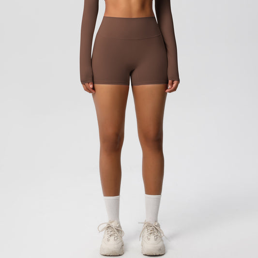 in stock Cross-border Solid Color Double-sided Sanding High Waist Tight Hip Yoga Shorts Running Fitness Sports Three-point Pants for Women - image 2