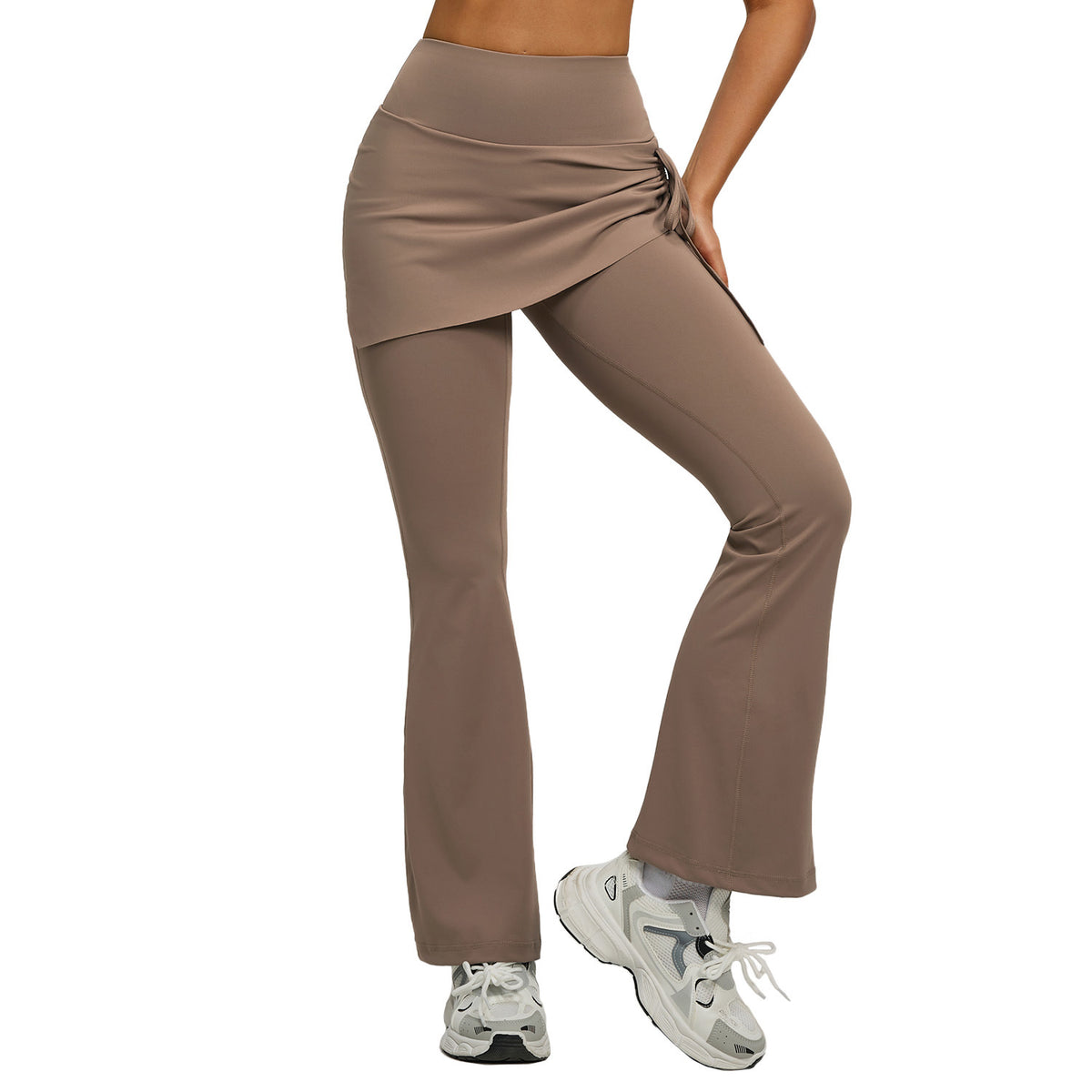 New Cross-Border Style Ruched Faux Two-Piece Flared Yoga Pants, High-Waisted Butt-Lifting Fitness Pants - image 5