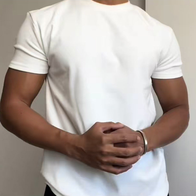 White Cuff T-shirt Men's Summer Fitness Sports Shoulder Short-sleeved Heavy American Style Small Neck Inner Base Shirt - image 5