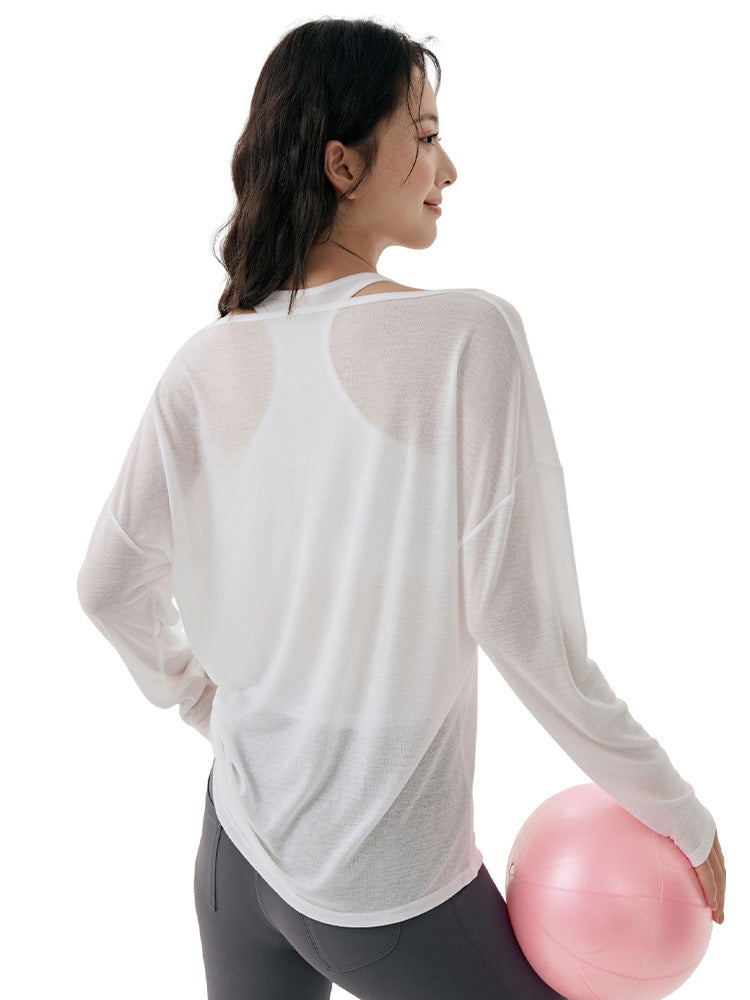 Sports Cover-Up Women's Fitness Set, High-End Layered Two-Piece Set, Breathable Long-Sleeved Pilates Top, Yoga Cover-Up - image 5