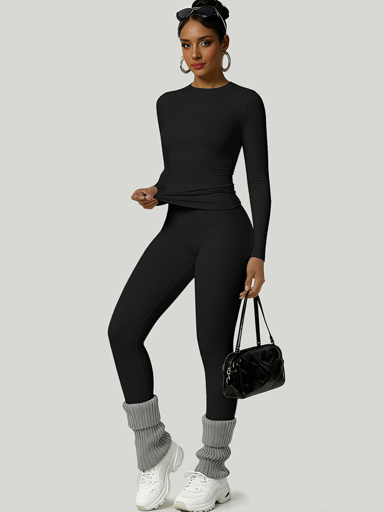 Cross-Border In-Stock Yoga Sports Set for Women, Autumn Long-Sleeve Long Pants Slim-Fit Training Outfit, Basic Elastic Fitness Wear - image 2