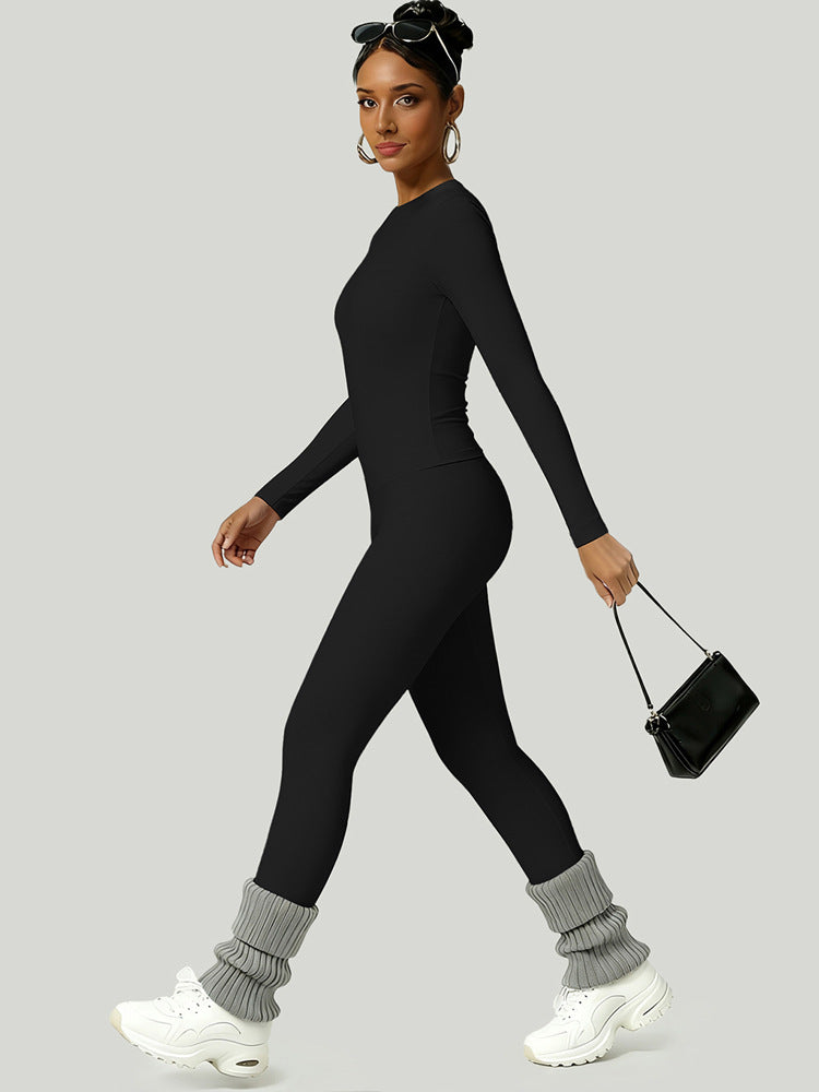 Cross-Border In-Stock Yoga Sports Set for Women, Autumn Long-Sleeve Long Pants Slim-Fit Training Outfit, Basic Elastic Fitness Wear - image 3