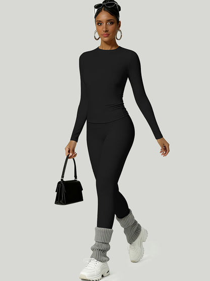 Cross-Border In-Stock Yoga Sports Set for Women, Autumn Long-Sleeve Long Pants Slim-Fit Training Outfit, Basic Elastic Fitness Wear - image 4