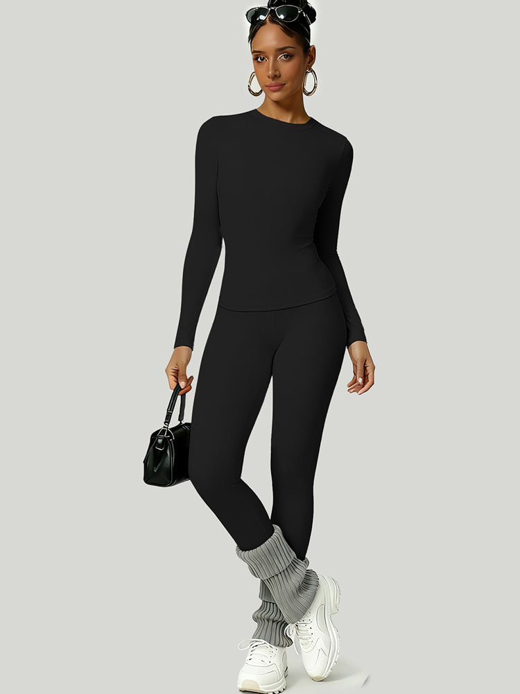 Cross-Border In-Stock Yoga Sports Set for Women, Autumn Long-Sleeve Long Pants Slim-Fit Training Outfit, Basic Elastic Fitness Wear - image 5