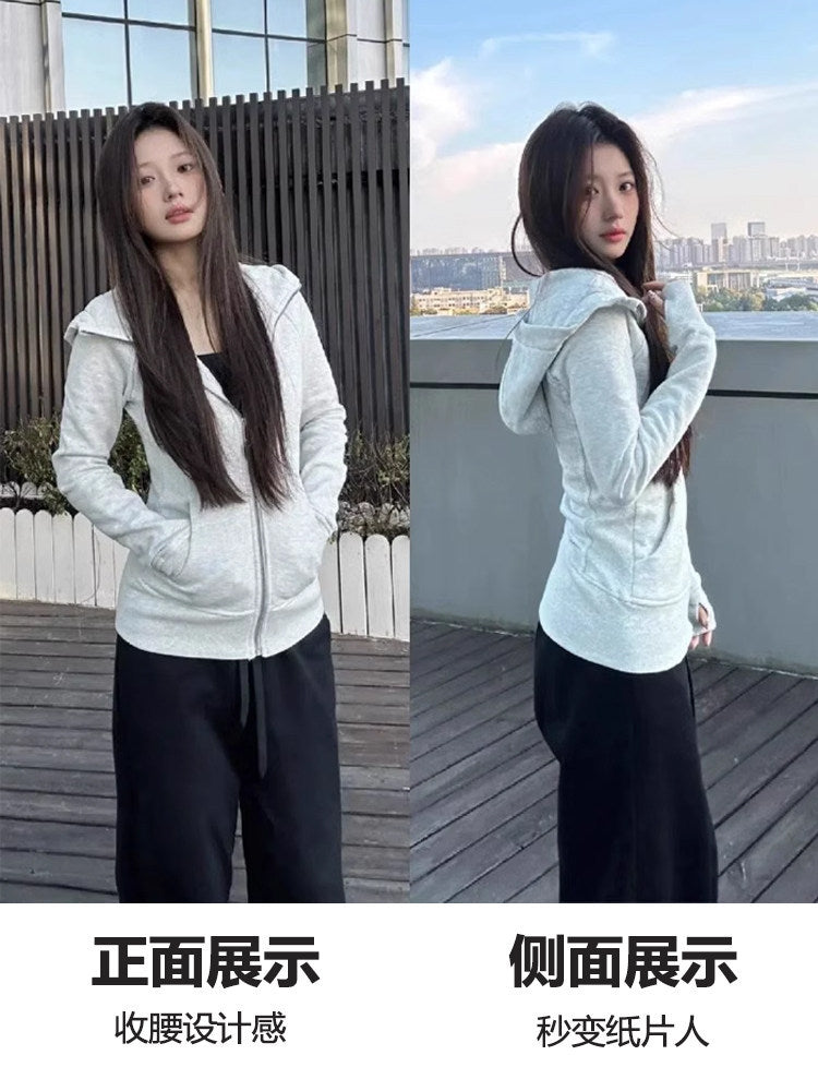 Early Spring Slim-Fit Sweatshirt Jacket for Women, Regular Shoulder, Waist-Cinching Yoga Top, Short Hooded Cardigan for Spring, 2026 New Model - image 4