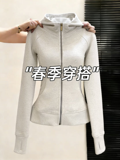 Early Spring Slim-Fit Sweatshirt Jacket for Women, Regular Shoulder, Waist-Cinching Yoga Top, Short Hooded Cardigan for Spring, 2026 New Model - image 5