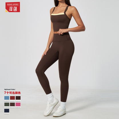 European and American Cross-Border Naked-Feel Set with Cross-Back Design, Quick-Dry Sports Set, Outdoor Leisure Running Fitness Set 6116 - image 2