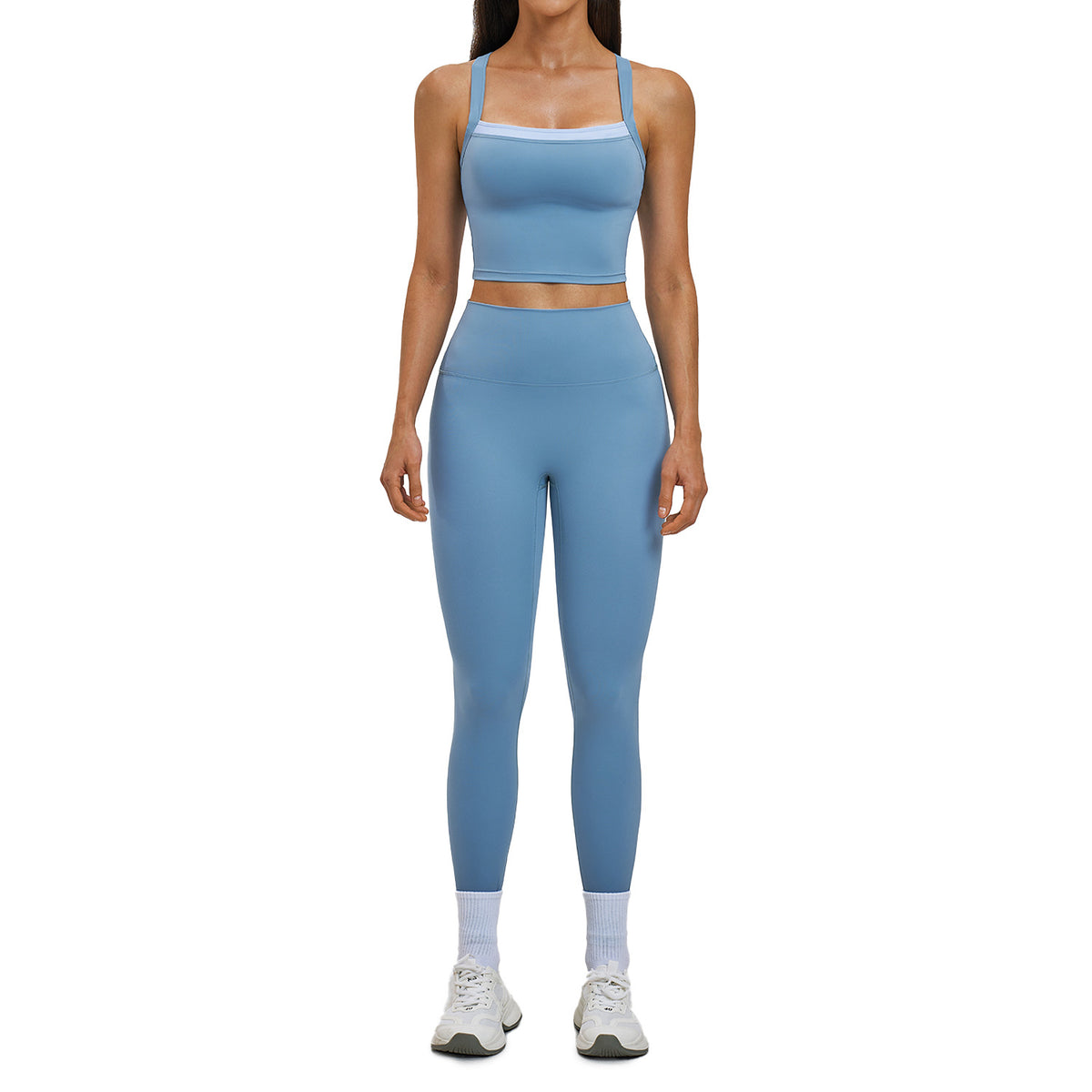 European and American Cross-Border Naked-Feel Set with Cross-Back Design, Quick-Dry Sports Set, Outdoor Leisure Running Fitness Set 6116 - image 5
