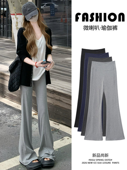 Gray Flared Yoga Pants for Women, Spring and Autumn 2026 New Style, Low-Waist, Slimming, Casual, Petite Fitness Sports Pants - image 1