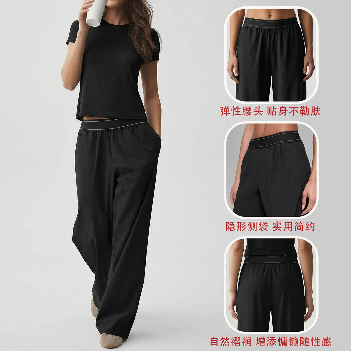 Nude-Feel Yoga Set Quick-Dry Fitness Pants Straight-Leg Sports Pants Set for Women Cross-Border Short Yoga Outfit Round Neck Short Sleeve - image 4