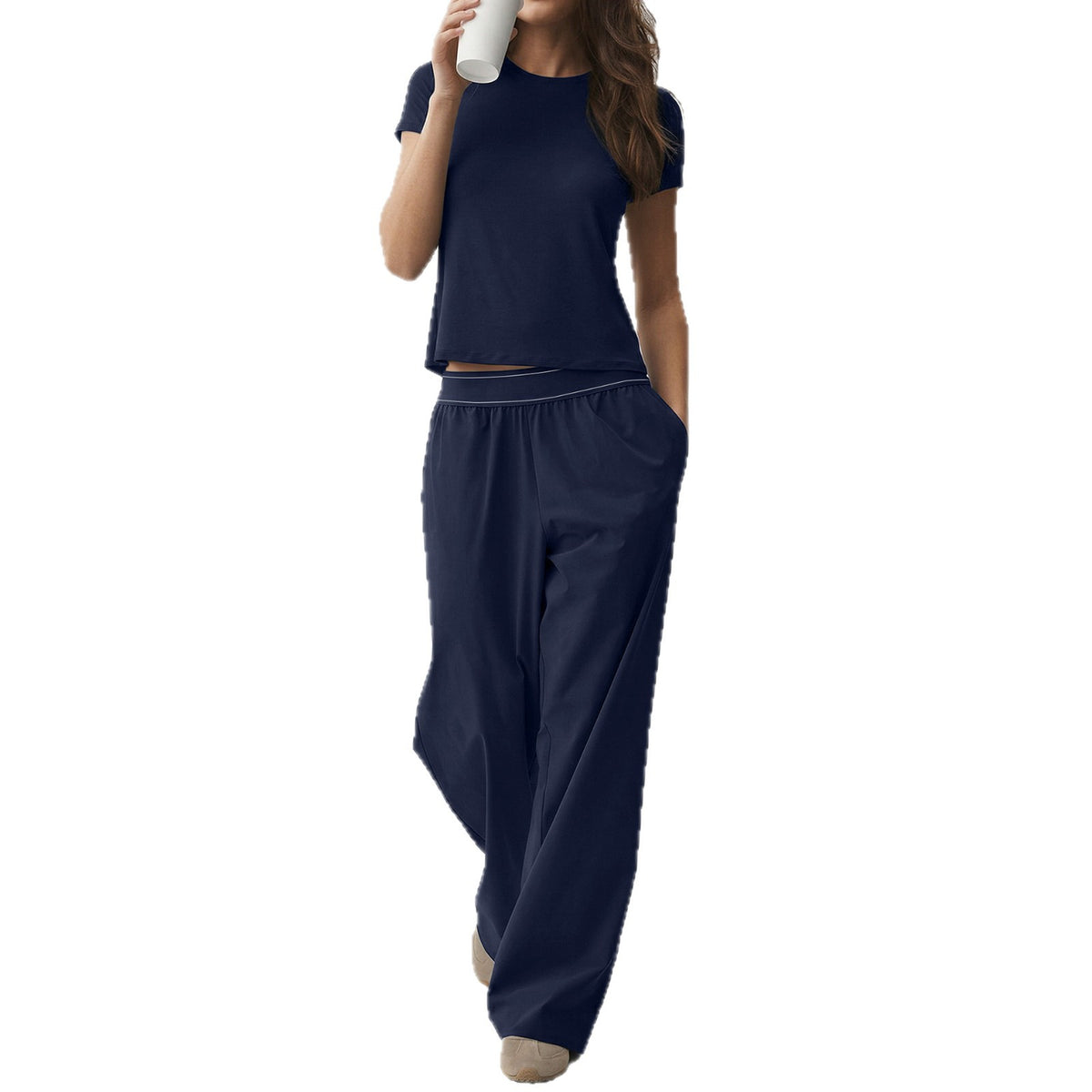 Nude-Feel Yoga Set Quick-Dry Fitness Pants Straight-Leg Sports Pants Set for Women Cross-Border Short Yoga Outfit Round Neck Short Sleeve - image 5