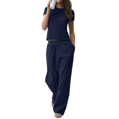 Nude-Feel Yoga Set Quick-Dry Fitness Pants Straight-Leg Sports Pants Set for Women Cross-Border Short Yoga Outfit Round Neck Short Sleeve - image 5