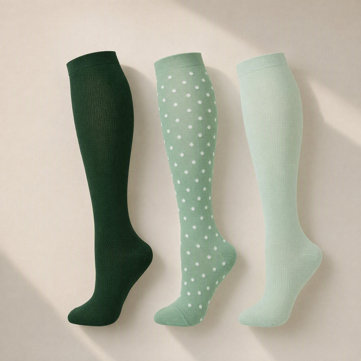 Mid-calf sports compression socks with a polka-dot pattern - view 2