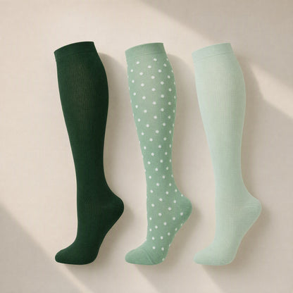 Mid-calf sports compression socks with a polka-dot pattern - view 2