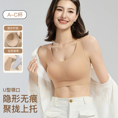 Fully fixed cup integrated jelly seamless push-up plus-size foundation liquid invisible underwear women's vest-style bra - image 1