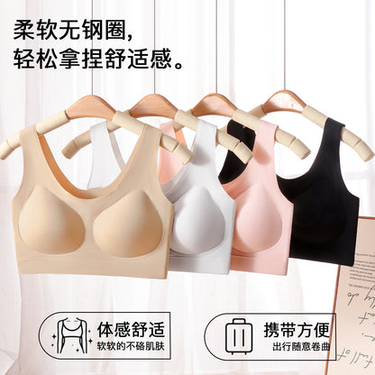 Fully fixed cup integrated jelly seamless push-up plus-size foundation liquid invisible underwear women's vest-style bra - image 3