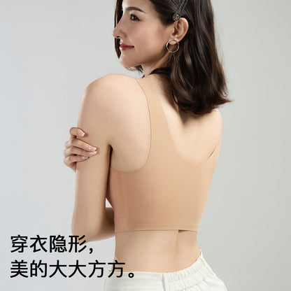 Fully fixed cup integrated jelly seamless push-up plus-size foundation liquid invisible underwear women's vest-style bra - image 4