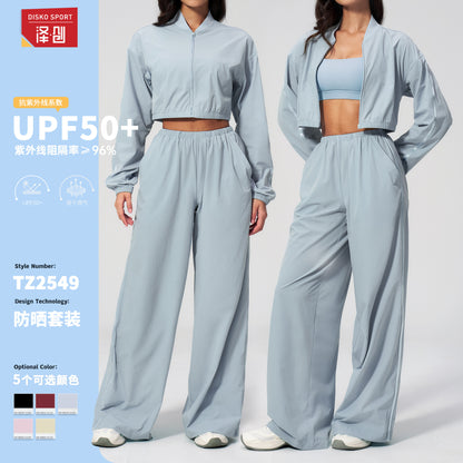 Ze Chuang Cross-Border New Yoga Outfit Set for Women, Sun-Protective Short Top, Outdoor Fitness Quick-Dry Long Pants 2549 - image 1