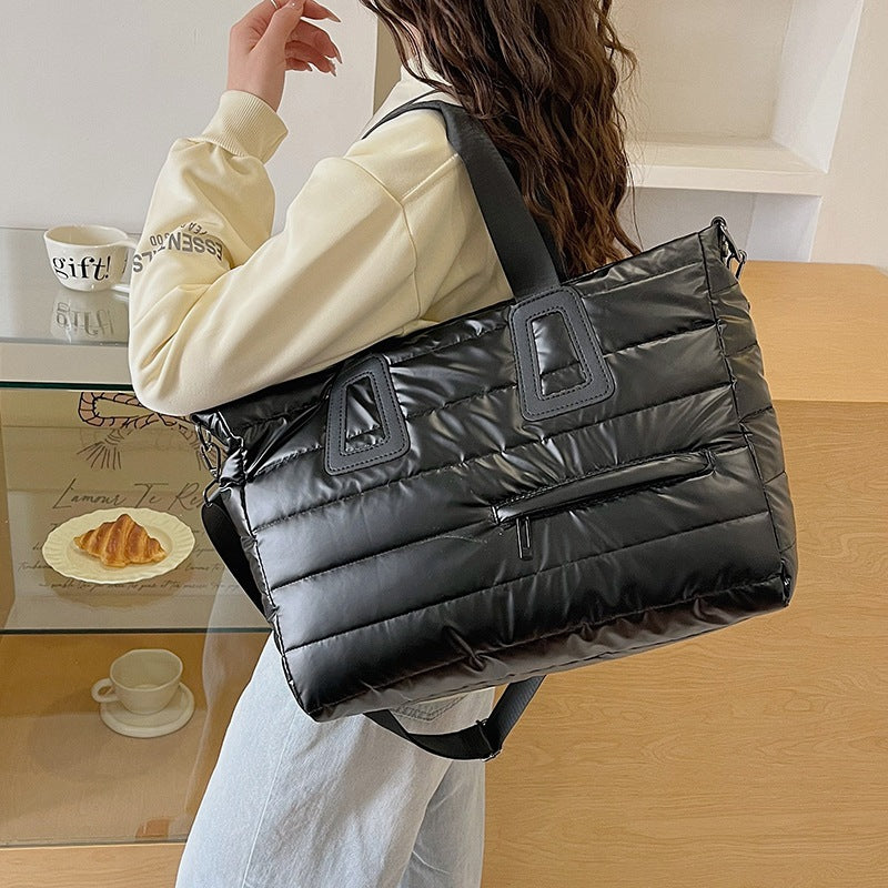Korean-Style down Cotton Large-Capacity Tote Bag, Gym Bag, Travel Bag, Shoulder Crossbody Handbag, Lightweight Commuter Bag - image 2
