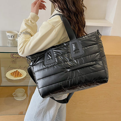 Korean-Style down Cotton Large-Capacity Tote Bag, Gym Bag, Travel Bag, Shoulder Crossbody Handbag, Lightweight Commuter Bag - image 2