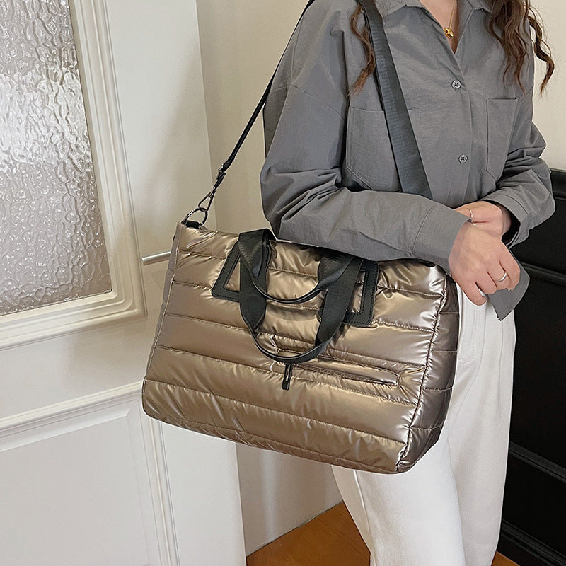 Korean-Style down Cotton Large-Capacity Tote Bag, Gym Bag, Travel Bag, Shoulder Crossbody Handbag, Lightweight Commuter Bag - image 3