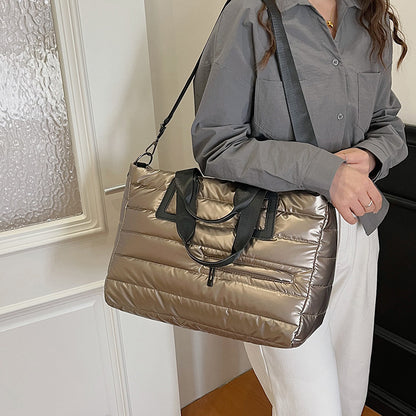 Korean-Style down Cotton Large-Capacity Tote Bag, Gym Bag, Travel Bag, Shoulder Crossbody Handbag, Lightweight Commuter Bag - image 3