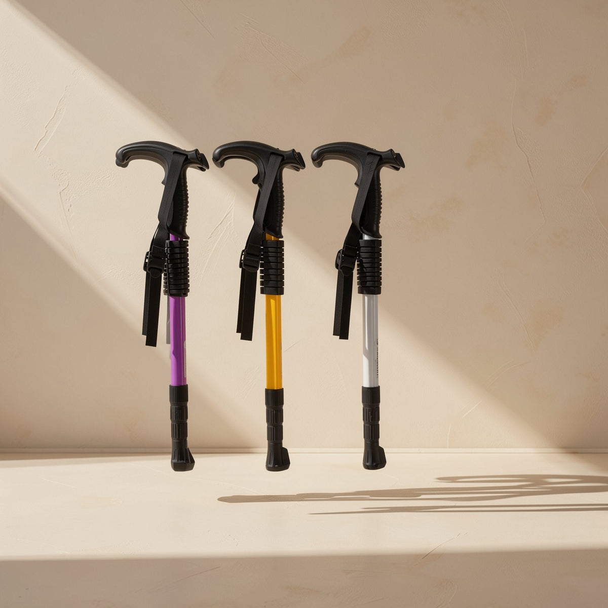Four-section telescopic iron trekking pole with internal lock and rubber tip