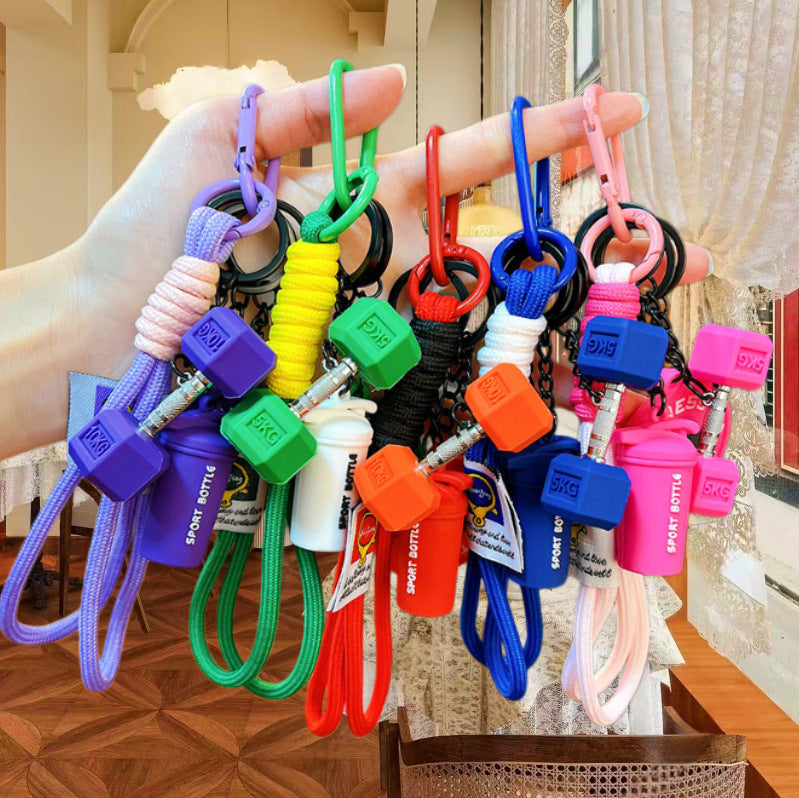 Creative Sports Fitness Equipment Pendant Dumbbell Water Bottle Combination Keychain Trendy Couple Bag Decoration Small Gift - image 1
