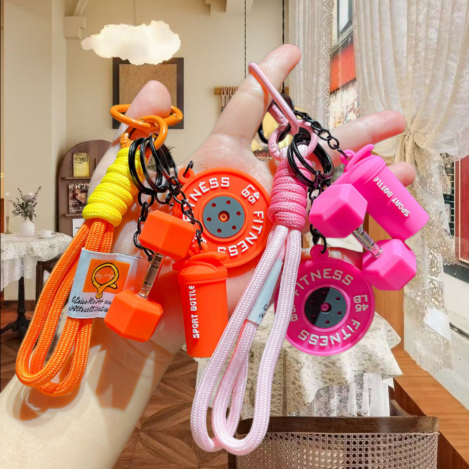 Creative Sports Fitness Equipment Pendant Dumbbell Water Bottle Combination Keychain Trendy Couple Bag Decoration Small Gift - image 2