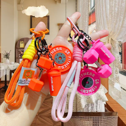 Creative Sports Fitness Equipment Pendant Dumbbell Water Bottle Combination Keychain Trendy Couple Bag Decoration Small Gift - image 2
