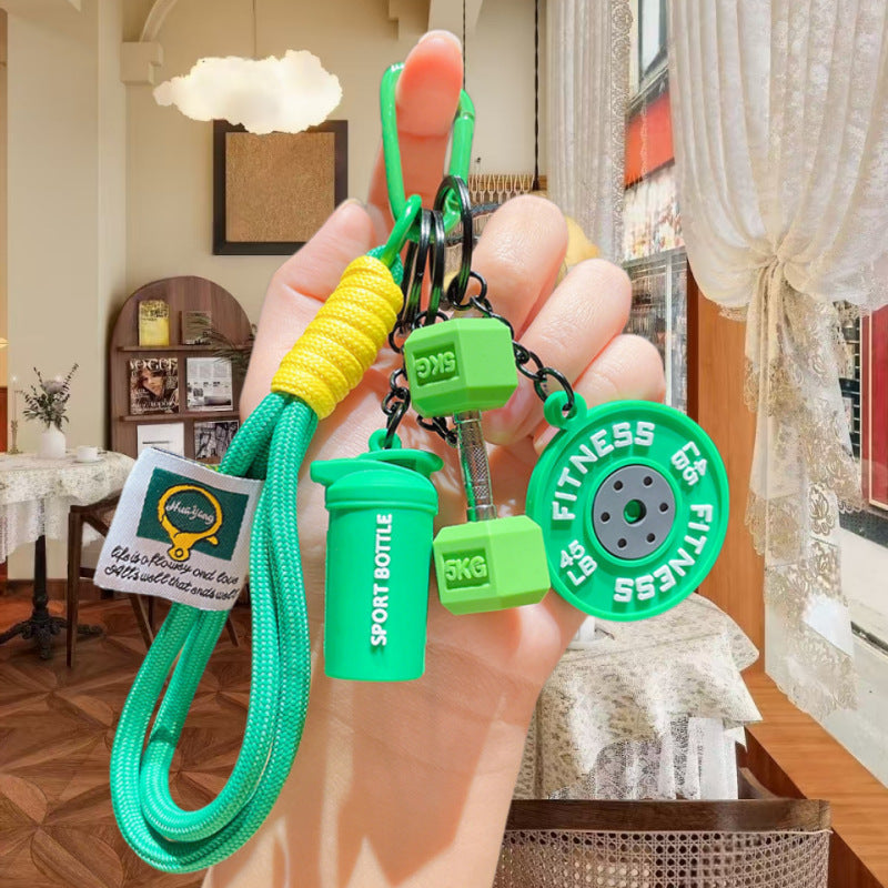 Creative Sports Fitness Equipment Pendant Dumbbell Water Bottle Combination Keychain Trendy Couple Bag Decoration Small Gift - image 3