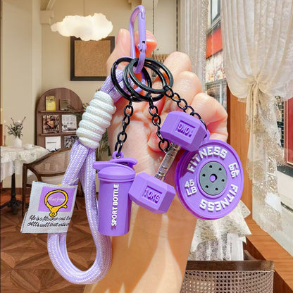 Creative Sports Fitness Equipment Pendant Dumbbell Water Bottle Combination Keychain Trendy Couple Bag Decoration Small Gift - image 4