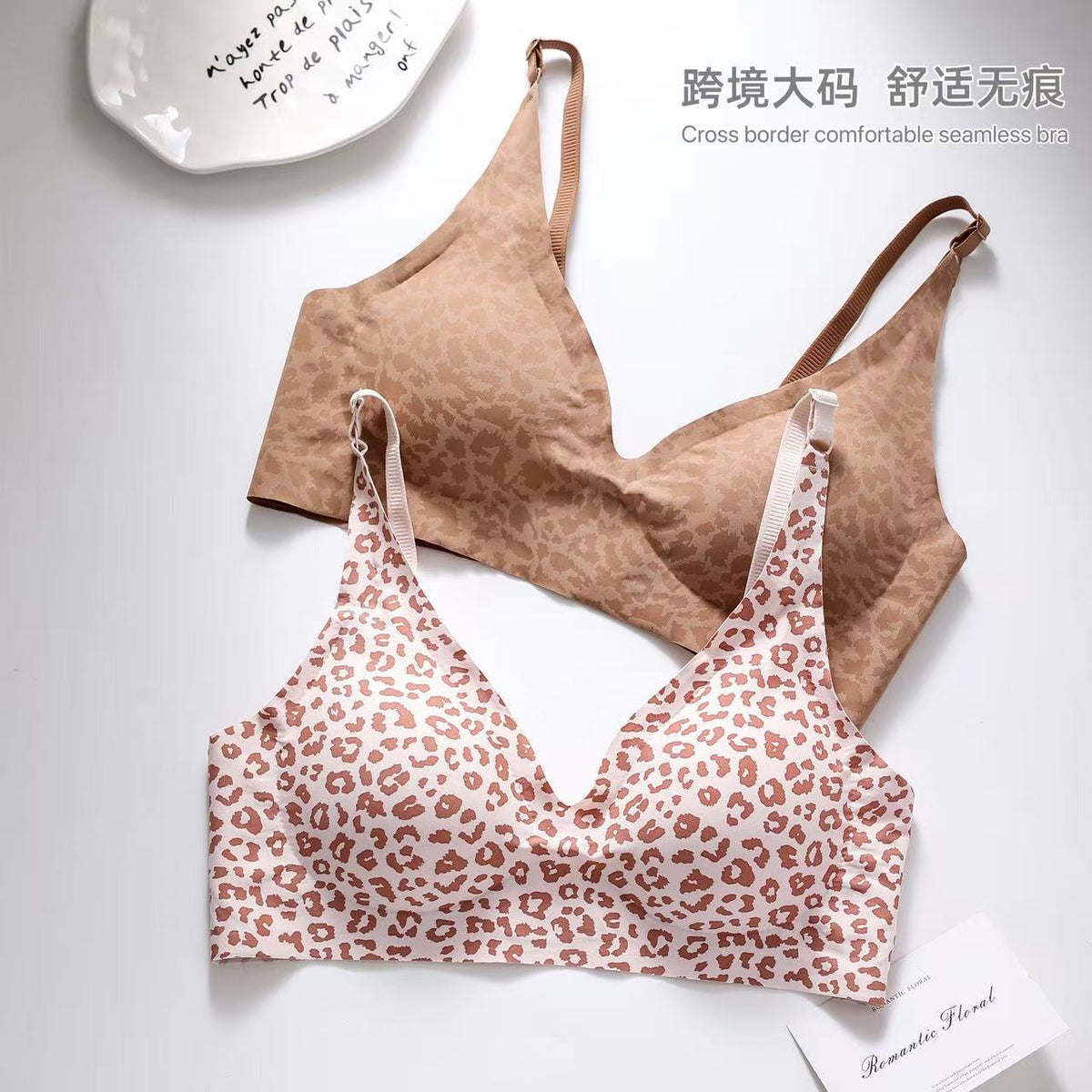 European and American Style Leopard Print Seamless Bra for Women, Small Chest Push-Up, Wireless Sports Bra, Beautiful Back, Comfortable Thin Bra, Plus Size - image 1