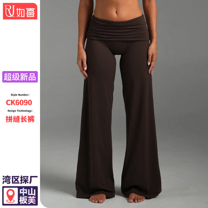 Cross-Border Fold-Over Waistband Wide-Leg Pants, Loose Fit, Slimming Straight-Leg Pants, Outdoor Sports Fitness Yoga Long Pants for Women - image 1
