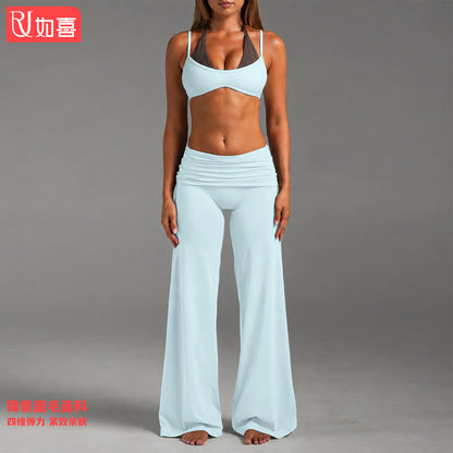 Cross-Border Fold-Over Waistband Wide-Leg Pants, Loose Fit, Slimming Straight-Leg Pants, Outdoor Sports Fitness Yoga Long Pants for Women - image 2