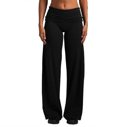 Cross-Border Fold-Over Waistband Wide-Leg Pants, Loose Fit, Slimming Straight-Leg Pants, Outdoor Sports Fitness Yoga Long Pants for Women - image 5