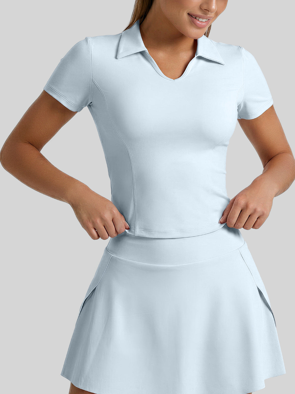 Juyitang's New Style Lapel Sports Short-Sleeved Slim-Fitting Yoga Wear Solid Color T-Shirt Top for Women - image 2