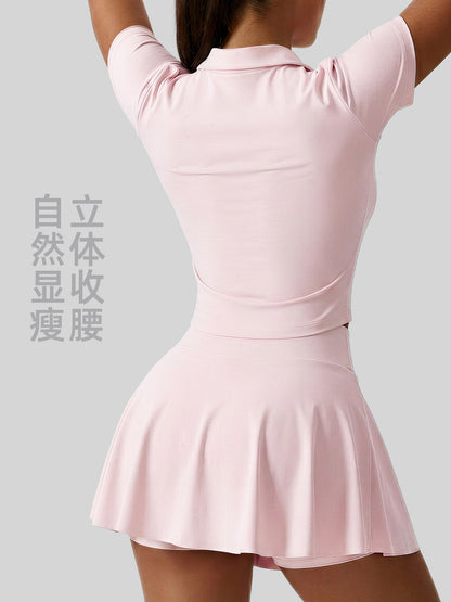 Juyitang's New Style Lapel Sports Short-Sleeved Slim-Fitting Yoga Wear Solid Color T-Shirt Top for Women - image 3