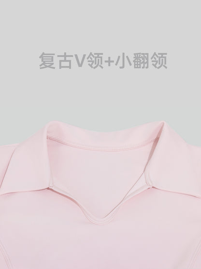 Juyitang's New Style Lapel Sports Short-Sleeved Slim-Fitting Yoga Wear Solid Color T-Shirt Top for Women - image 4