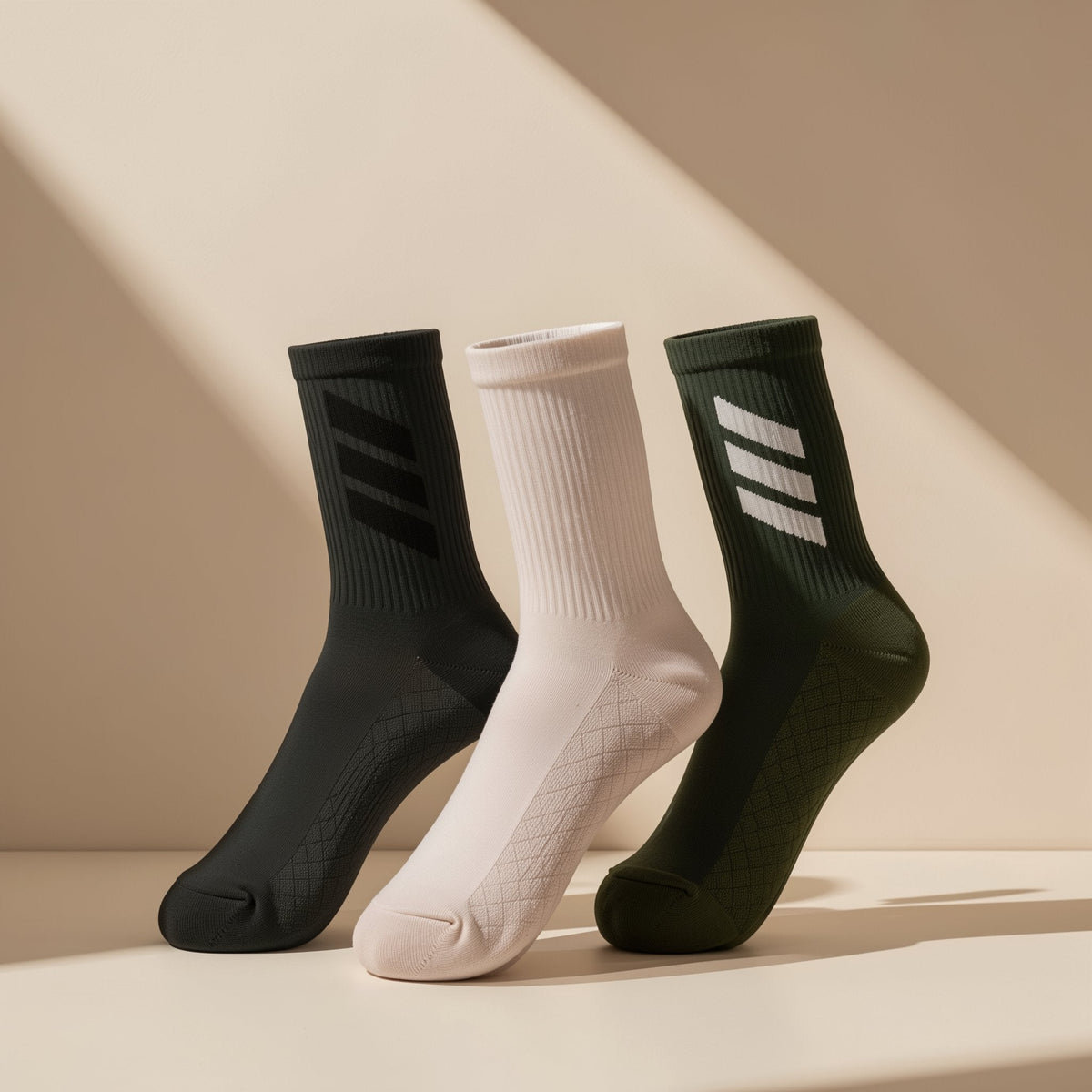 High-top polyester sports socks with color-blocking pattern