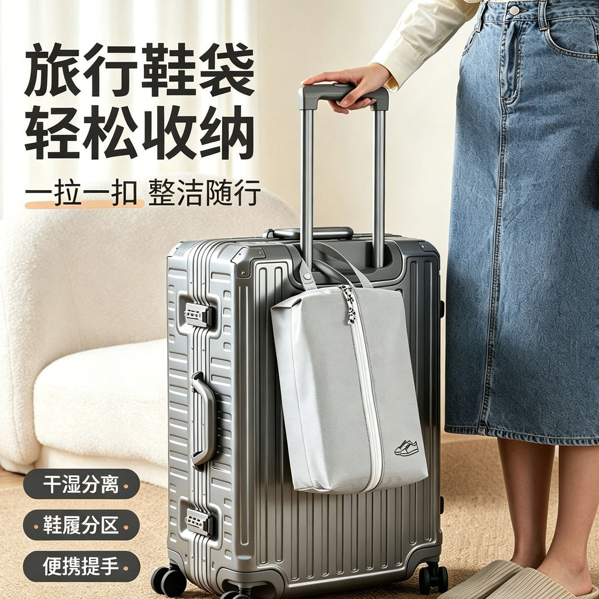 Travel waterproof shoe storage bag, portable storage bag for gym shoes, large-capacity luggage dustproof bag, shoe bag - image 1