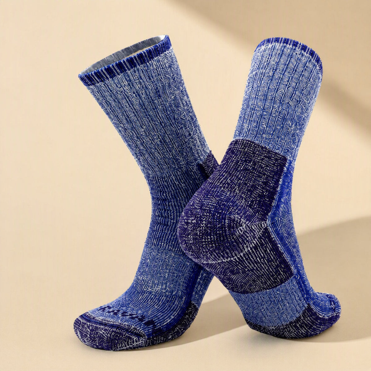 Merino wool sports socks with a medium-tube shaft and solid-color pattern