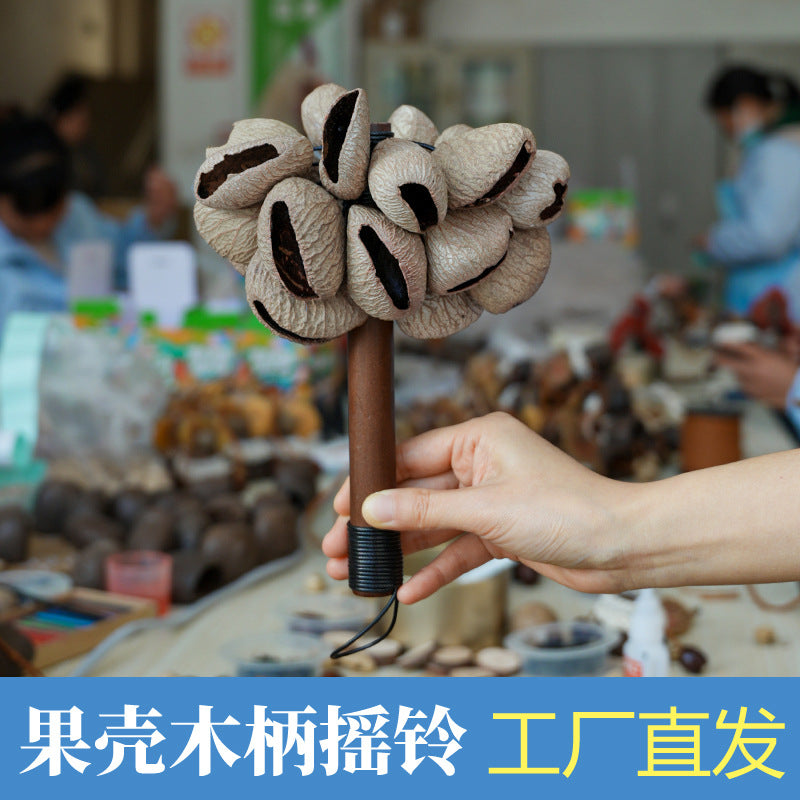 Yunnan Natural Fruit Shell Bell with Wooden Handle, Hand-Cranked Bell, Sound Therapy Instrument for Yoga, Meditation, Healing, and Stress Relief, Direct from th - image 1