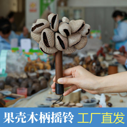 Yunnan Natural Fruit Shell Bell with Wooden Handle, Hand-Cranked Bell, Sound Therapy Instrument for Yoga, Meditation, Healing, and Stress Relief, Direct from th - image 1