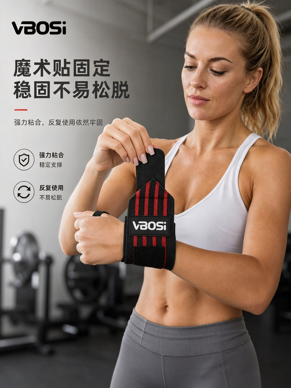 Wristband with Velcro strap for adult fitness, weightlifting training, wrist support, sports protective gear, cross-border factory wholesale - image 3