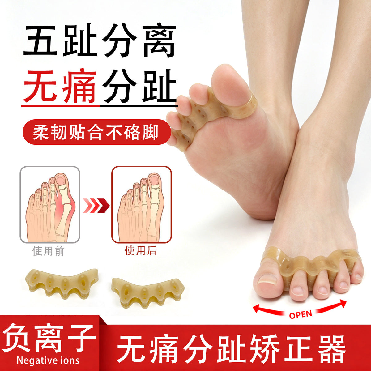 Five-toe separation silicone toe corrector for hallux valgus, big toe overlapping toe separator, yoga toe protector - image 1