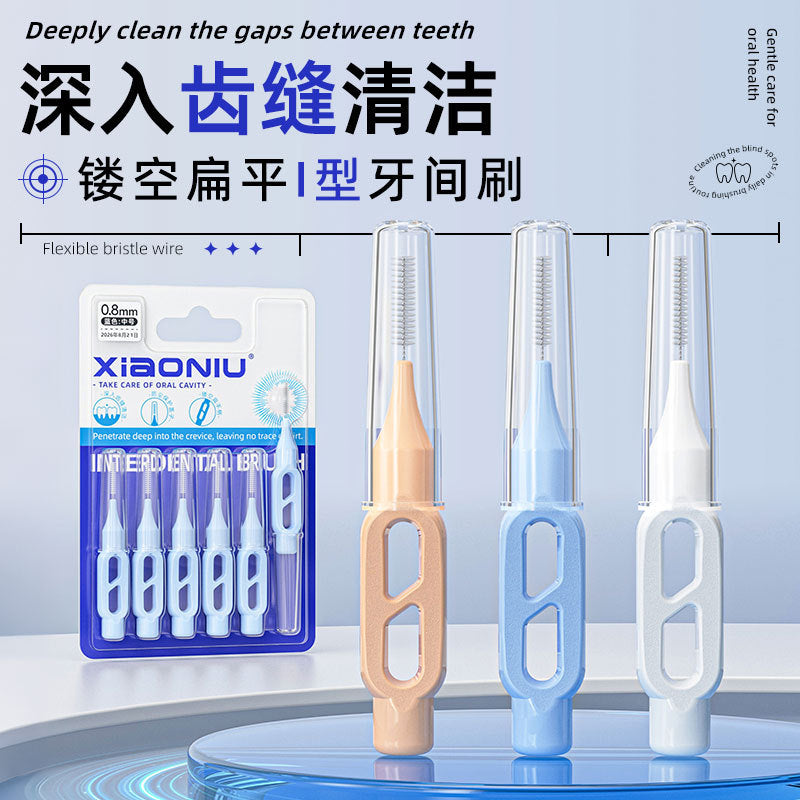 xiaoniu DuPont Type I Interdental Brush 6-Pack, Hollow Flat Design, Easy to Grip, Specialized for Orthodontic Care - image 1
