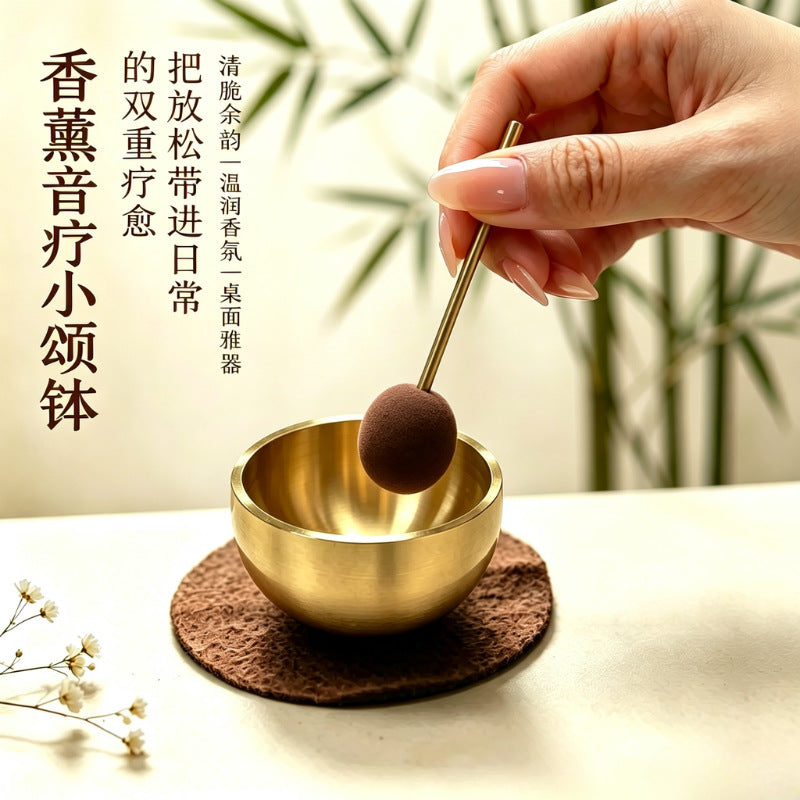 Mini Aromatherapy Singing Bowl Sound Therapy Meditation Stress Relief Ornament for Relaxing Body and Mind, Sanskrit Sound Healing Yoga Meditation Brass Bowl - image 1